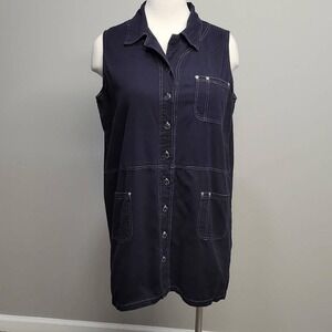 Womens Vintage 90s Shirt‎ Dress Plus Size 16W Mini Black Denim Button Up Pockets